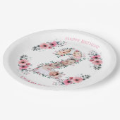 大2歳の誕生日の女の子フォトコラージュピンクの花 ペーパープレート (アングル)