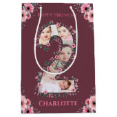 大2歳の誕生日の女の子フォトコラージュピンクの花 ミディアムペーパーバッグ (正面)