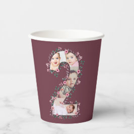 大2歳の誕生日の女の子フォトコラージュピンクの花 紙コップ