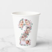 大2歳の誕生日の女の子フォトコラージュピンクの花 紙コップ (正面)