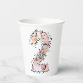 大2歳の誕生日の女の子フォトコラージュピンクの花 紙コップ