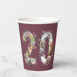 大20誕生日ガールピンク花写真コラージュ 紙コップ