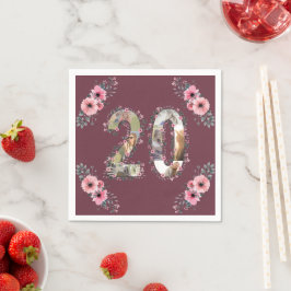 大20誕生日フォトコラージガールピンクの花 スタンダードカクテルナプキン