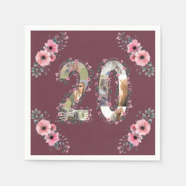 大20誕生日フォトコラージガールピンクの花 スタンダードカクテルナプキン