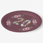 大20誕生日フォトコラージピンクフラワーガール ペーパープレート (アングル)