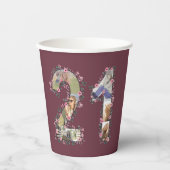 大21歳の誕生日ピンクの花フォトコラージュ女性 紙コップ (正面)