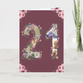 大21歳の誕生日フォトコラージピンクフラワーウーマン カード (正面)