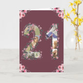 大21歳の誕生日フォトコラージピンクフラワーウーマン カード (黄色い花)