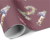 大21歳の誕生日フォトコラージピンクフラワーウーマン ラッピングペーパー (ロールコーナー)