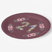 大21歳の誕生日フォトコラージピンクフラワーガール ペーパープレート (アングル)