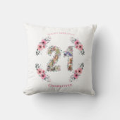 大21歳の誕生日フォトコラージピンクフラワーホワイト クッション (正面)