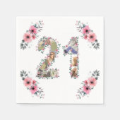 大21歳の誕生日フォトコラージピンクフラワーホワイト スタンダードカクテルナプキン (正面)