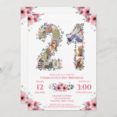 大21歳の誕生日フォトコラージピンクフラワーホワイト 招待状 (正面/裏面)