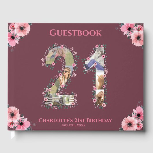 大21歳の誕生日フォトコラージュ花少女の女性 ゲストブック (正面)