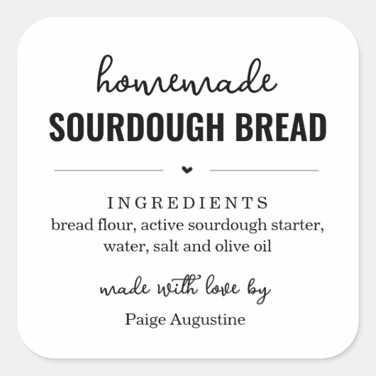 大3インチ自家製ブレッドラベル正方形ステッカー スクエアシール (正面)