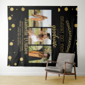 大3枚の写真卒業パーティーBlackGold Backdrop タペストリー (インサイチュ(横))