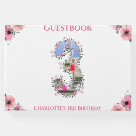 大3歳の誕生日フォトコラージフラワーガールホワイト ゲストブック