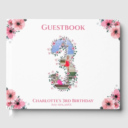 大3歳の誕生日フォトコラージフラワーガールホワイト ゲストブック (正面)
