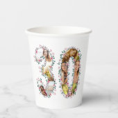 大30歳の誕生日ピンクの花フォトコラージホワイト 紙コップ (正面)