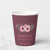 大30歳の誕生日ピンクの花フォトコラージュ女性 紙コップ (裏面)