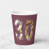 大30歳の誕生日ピンクの花フォトコラージュ女性 紙コップ (正面)