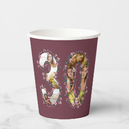 大30歳の誕生日ピンクの花フォトコラージュ女性 紙コップ