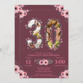 大30歳の誕生日フォトコラージピンクフラワーウーマン 招待状 (正面/裏面)