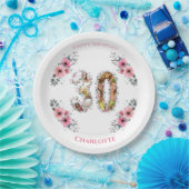 大30歳の誕生日フォトコラージピンクフラワーホワイト ペーパープレート (パーティー)