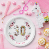大30歳の誕生日フォトコラージピンクフラワーホワイト ペーパープレート (パーティー)