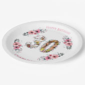 大30歳の誕生日フォトコラージピンクフラワーホワイト ペーパープレート (アングル)