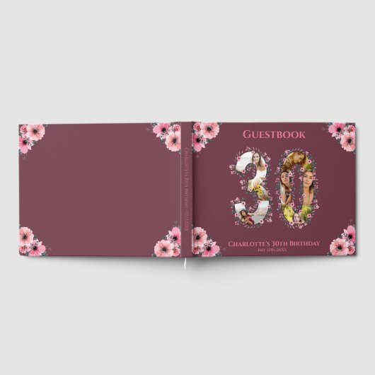 大30歳の誕生日フォトコラージュ花女性 ゲストブック (全面)
