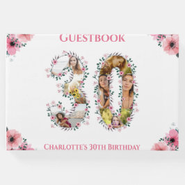 大30歳の誕生日フォトコラージュ花少女ホワイト ゲストブック