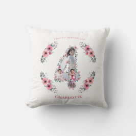 大4歳の誕生日の女の子フォトコラージュピンクの花 クッション