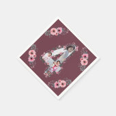 大4歳の誕生日の女の子フォトコラージュピンクの花 スタンダードカクテルナプキン (角)