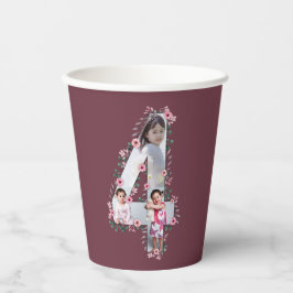 大4歳の誕生日の女の子フォトコラージュピンクの花 紙コップ