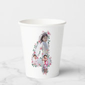 大4歳の誕生日の女の子フォトコラージュピンクの花 紙コップ (正面)