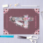 大4歳の誕生日の女の子フォトコラージュピンクの花 薄葉紙 (クラフト)