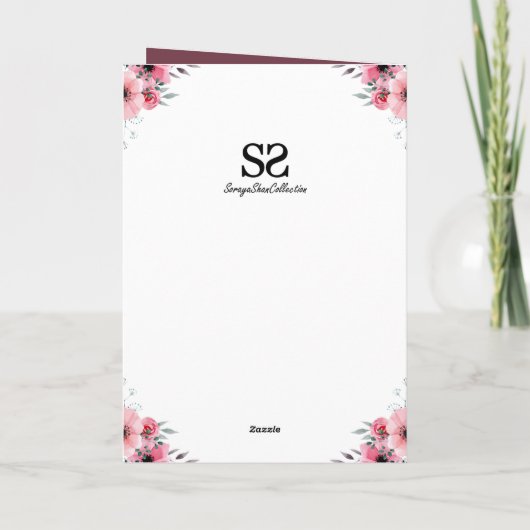 大4歳の誕生日ピンクの花緑の葉少女 カード (裏面)