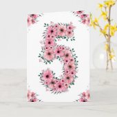 大5誕生日ガールピンク花緑 カード (黄色い花)