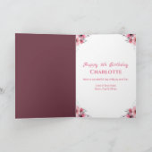 大5誕生日ピンク花緑の葉少女 カード (内部)