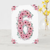 大6誕生日ガールピンク花緑 カード (黄色い花)