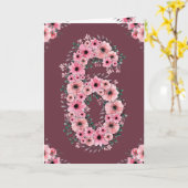 大6誕生日ピンク花緑の葉少女 カード (黄色い花)