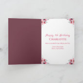 大7誕生日ピンク花緑の葉少女 カード (内部)