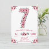 大7誕生日緑葉少女ピンクの花 招待状 (スタンド正面)