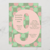 大9バースデーパーティ招待状、ピンクと緑 招待状 (正面/裏面)