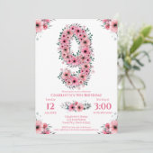 大9誕生日緑色葉少女ピンク色の花 招待状 (スタンド正面)