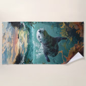 大&ソフトかわいいシーカラフルオッタービーチタオル ビーチタオル (正面)