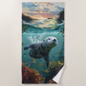 大&ソフトかわいいシーカラフルオッタービーチタオル ビーチタオル (正面)