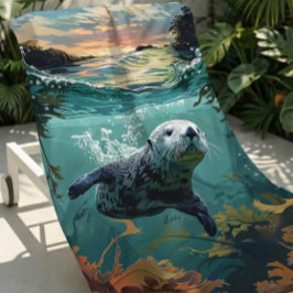 大&ソフトかわいいシーカラフルオッタービーチタオル ビーチタオル