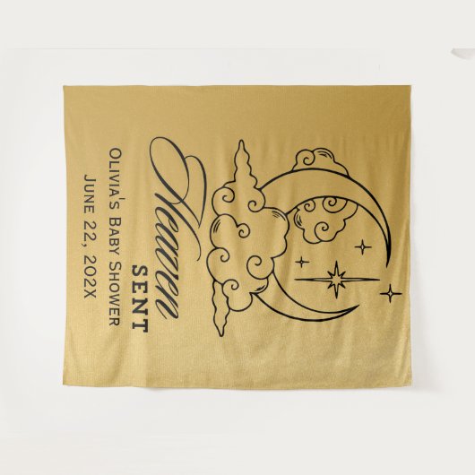 天から贈られたゴールドムーンスターズベイビーシャワー タペストリー (正面(横))